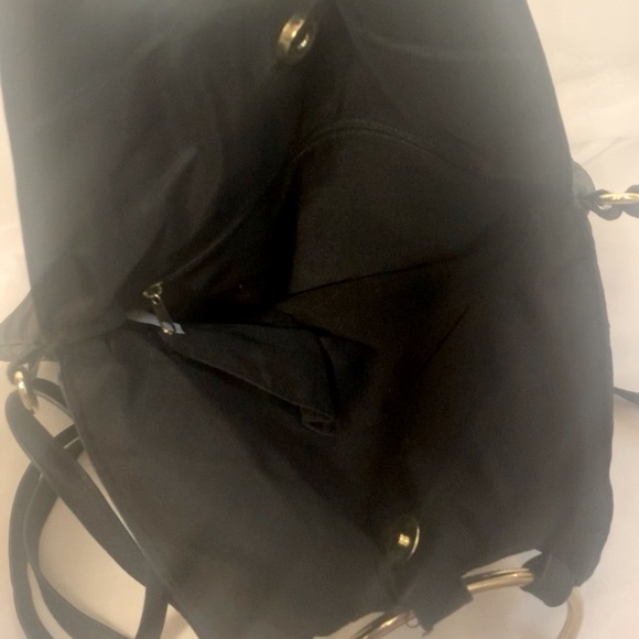 Black Leather Crossbody Purse/Bag with gold metal hoop handles - Picture 6 of 10